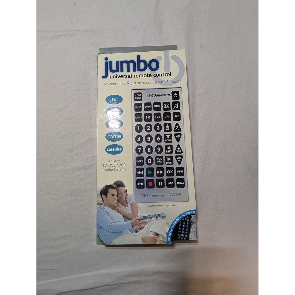 Emerson Jumbo Universal Remote Control 8 Device Large Button Silver UR3-SR3